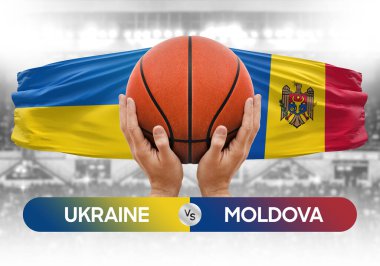 Ukrayna, Moldova milli basketbol takımlarına karşı basketbol topu yarışma kupası konsepti