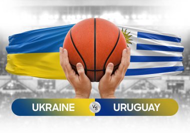 Ukrayna Uruguay milli basketbol takımlarına karşı basketbol topu yarışma kupası konsepti