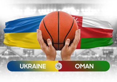 Ukraine vs Oman national basketball teams basket ball match competition cup concept image clipart