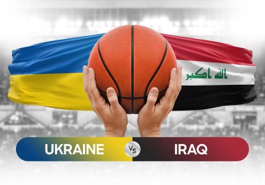 Ukrayna Irak milli basketbol takımlarına karşı basketbol topu yarışma kupası konsepti