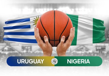 Uruguay Nijerya 'ya karşı milli basketbol takımları basketbol topu yarışma kupası konsepti imajı