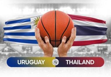 Uruguay, Tayland milli basketbol takımlarına karşı basketbol topu yarışma kupası konsepti