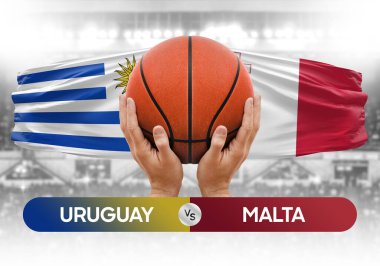 Uruguay Malta milli basketbol takımlarına karşı basketbol topu yarışma kupası konsepti