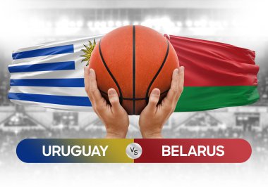 Uruguay, Belarus 'a karşı milli basketbol takımları basketbol maçı kupası konsepti