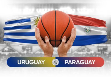 Uruguay, Paraguay 'a karşı milli basketbol takımları basketbol maçı kupası konsepti