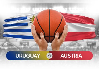 Uruguay Avusturya milli basketbol takımlarına karşı basketbol topu yarışma kupası konsepti imajı