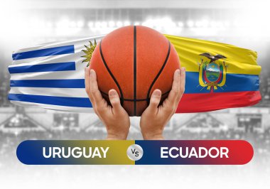 Uruguay Ekvador 'a karşı milli basketbol takımları basketbol topu yarışma kupası konsepti