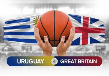 Uruguay İngiltere 'ye karşı milli basketbol takımları basketbol maçı kupası konsepti