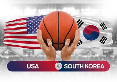ABD, Güney Kore milli basketbol takımlarına karşı basketbol topu yarışma kupası konsepti