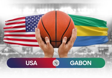 ABD Gabon 'a karşı ulusal basketbol takımları basket topu yarışma kupası konsepti