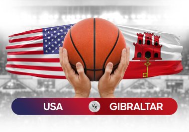 ABD Gibraltar 'a karşı milli basketbol takımları basketbol topu yarışma kupası konsepti imajı