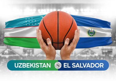 Özbekistan El Salvador 'a karşı milli basketbol takımları basketbol topu yarışma kupası konsepti imajı