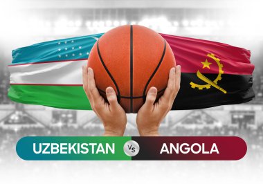 Özbekistan, Angola milli basketbol takımlarına karşı basketbol topu yarışma kupası konsepti