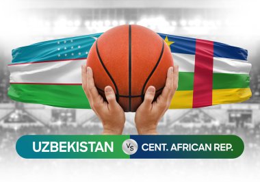 Özbekistan Orta Afrika Cumhuriyeti milli basketbol takımlarına karşı basketbol topu yarışma kupası konsepti