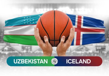 Özbekistan İzlanda milli basketbol takımlarına karşı basketbol topu yarışma kupası konsepti