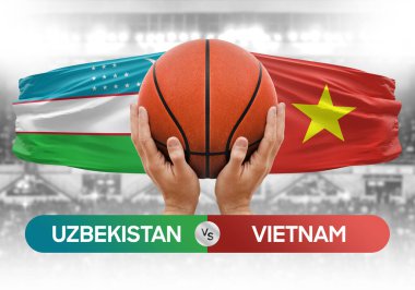 Özbekistan, Vietnam milli basketbol takımlarına karşı basketbol topu yarışma kupası konsepti imajı