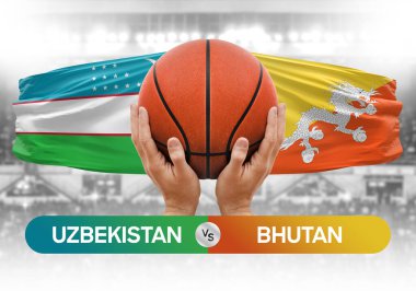 Özbekistan Bhutan milli basketbol takımlarına karşı basketbol topu yarışma kupası konsepti