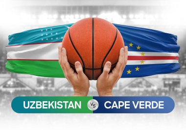 Özbekistan, Cape Verde Milli Basketbol Takımı 'na karşı basketbol topu yarışma kupası konsepti