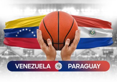 Venezuela, Paraguay 'a karşı milli basketbol takımları basketbol topu yarışma kupası konsepti