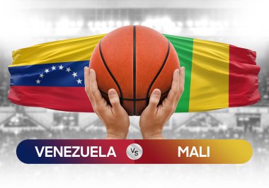 Venezuela Mali milli basketbol takımlarına karşı basketbol topu yarışma kupası konsepti