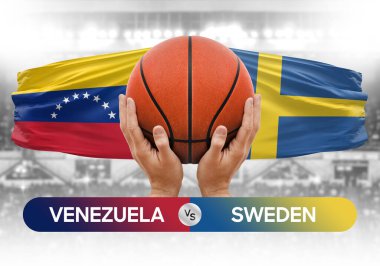 Venezuela İsveç milli basketbol takımlarına karşı basketbol topu yarışma kupası konsepti imajı