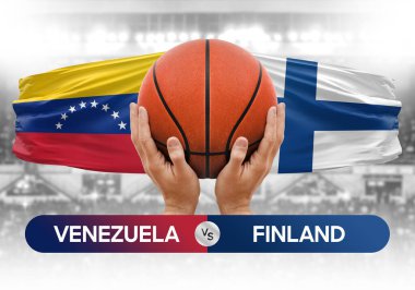 Venezuela, Finlandiya milli basketbol takımlarına karşı basketbol topu yarışma kupası konsepti