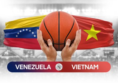 Venezuela, Vietnam 'a karşı milli basketbol takımları basketbol topu yarışma kupası konsepti imajı