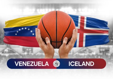 Venezuela İzlanda milli basketbol takımlarına karşı basketbol topu yarışma kupası konsepti