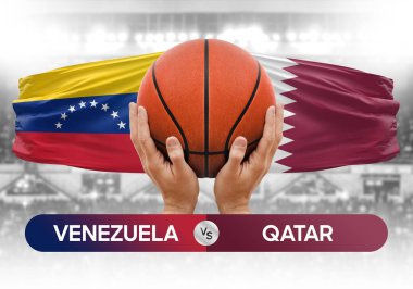 Venezuela Katar milli basketbol takımlarına karşı basketbol topu yarışma kupası konsepti