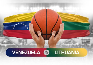 Venezuela Litvanya 'ya karşı milli basketbol takımları basketbol topu yarışma kupası konsepti imajı