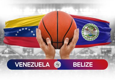 Venezuela, Belize 'ye karşı milli basketbol takımları basketbol topu yarışma kupası konsepti imajı