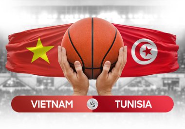 Vietnam Tunus milli basketbol takımlarına karşı basketbol topu yarışma kupası konsepti