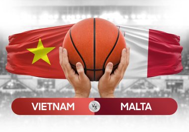 Vietnam Malta milli basketbol takımlarına karşı basket topu yarışma kupası konsepti