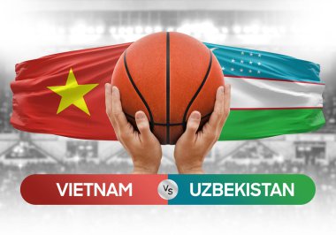 Vietnam, Özbekistan milli basketbol takımlarına karşı basketbol topu yarışma kupası konsepti