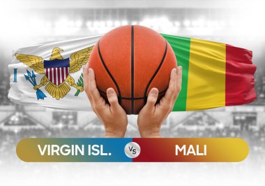 Virgin Adaları Mali milli basketbol takımlarına karşı basketbol topu yarışma kupası konsepti