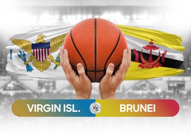 Virgin Adaları Brunei ulusal basketbol takımlarına karşı basketbol topu yarışma kupası konsepti