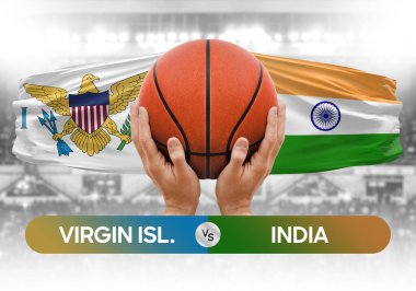 Virgin Adaları Hindistan 'a karşı milli basketbol takımları basketbol topu yarışma kupası konsepti imajı