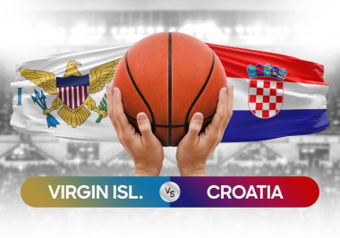 Virgin Adaları Hırvatistan milli basketbol takımlarına karşı basketbol topu yarışma kupası konsepti imajı