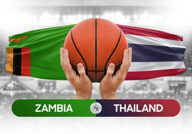 Zambiya, Tayland milli basketbol takımlarına karşı basketbol topu yarışma kupası konsepti