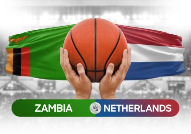 Zambiya, Hollanda milli basketbol takımlarına karşı basketbol topu yarışma kupası konsepti imajı