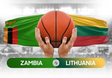 Zambiya Litvanya 'ya karşı milli basketbol takımları basketbol topu yarışma kupası konsepti imajı