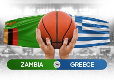 Zambiya Yunanistan 'a karşı milli basketbol takımları basketbol topu yarışma kupası konsepti imajı