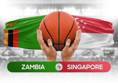 Zambiya Singapur 'a karşı milli basketbol takımları basketbol topu yarışma kupası konsepti imajı