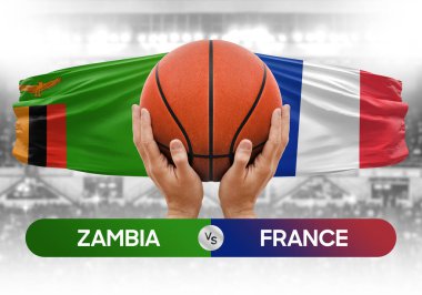 Zambiya, Fransa milli basketbol takımlarına karşı basketbol topu yarışma kupası konsepti