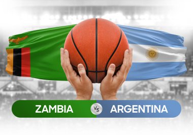 Zambiya, Arjantin milli basketbol takımlarına karşı basketbol topu yarışma kupası konsepti