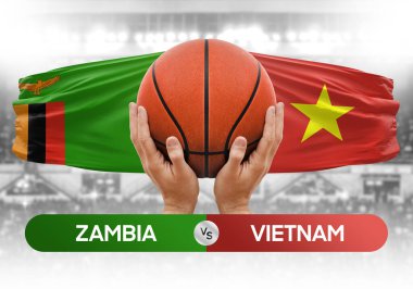 Zambiya, Vietnam milli basketbol takımlarına karşı basketbol topu yarışma kupası konsepti