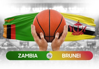 Zambiya Brunei milli basketbol takımlarına karşı basketbol topu yarışma kupası konsepti