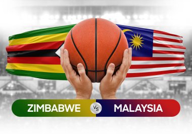 Zimbabwe Malezya milli basketbol takımlarına karşı basketbol topu yarışma kupası konsepti