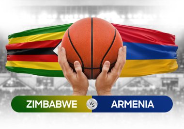 Zimbabwe Ermenistan milli basketbol takımlarına karşı basketbol topu yarışma kupası konsepti