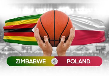 Zimbabwe, Polonya milli basketbol takımlarına karşı basketbol topu yarışma kupası konsepti imajı